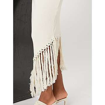 Floerns Women's Asymmetrical Fringe Hem Sleeveless Party Bodycon Long Dress Beige S