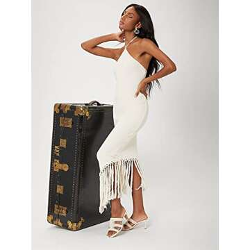 Floerns Women's Asymmetrical Fringe Hem Sleeveless Party Bodycon Long Dress Beige S