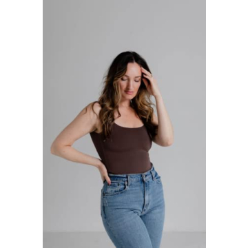 Almere Low Back Contour Tank High Cut Thong Bodysuit Brown Small