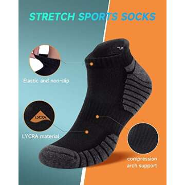 TANSTC Mens Socks for Men, Running Ankle Socks 6 Prials Braethable Comft Arch Support Tab Socks