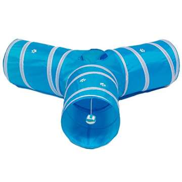 Prosper Pet Cat Tunnel - Durable 3 Way Play Toy for Pets - Aqua