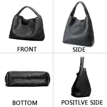2025 Woven Leather Tote Bag with Purse, Extra Large Capacity Vegan Leather Tote Bag Women Weekender Bag Shopper Handbag Travel Shoulder Bag (Black)