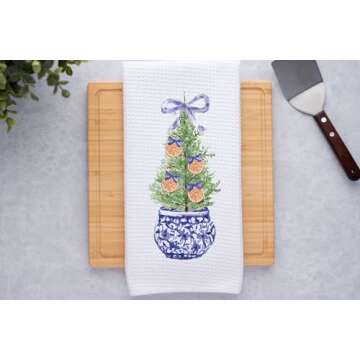 CANARY ROAD Orange Chinoiserie Christmas Tree Towel | Christmas Chinoiserie Kitchen Decor | Housewar...