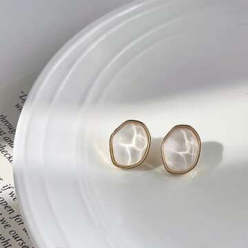 Dainty Sea Water Resin Sterling Silver Post Stud Earrings for Women Fashion Unique Irregular Ocean H...
