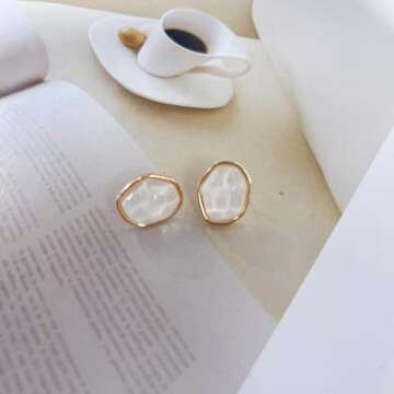 Dainty Sea Water Resin Sterling Silver Post Stud Earrings for Women Fashion Unique Irregular Ocean Hypoallergenic Studs Y2K Jewelry Christmas Birthday Gifts (White)