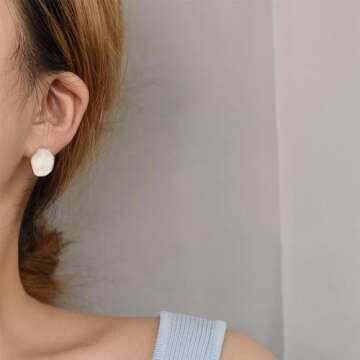 Dainty Sea Water Resin Sterling Silver Post Stud Earrings for Women Fashion Unique Irregular Ocean Hypoallergenic Studs Y2K Jewelry Christmas Birthday Gifts (White)