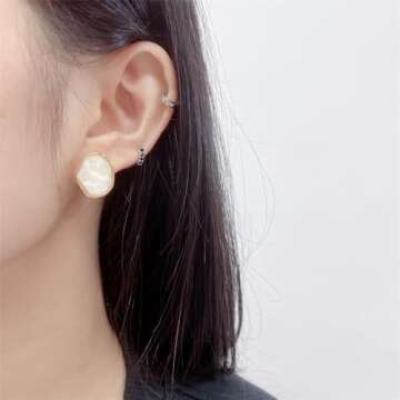 Dainty Sea Water Resin Sterling Silver Post Stud Earrings for Women Fashion Unique Irregular Ocean Hypoallergenic Studs Y2K Jewelry Christmas Birthday Gifts (White)