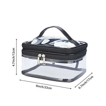 HAOGUAGUA Double Layer Clear Cosmetic Bag Makeup Bag, Waterproof Travel Toiletry Bag, Transparent PVC Hair & Nail Accessories Pouch Beach Bag Organizer (Black)