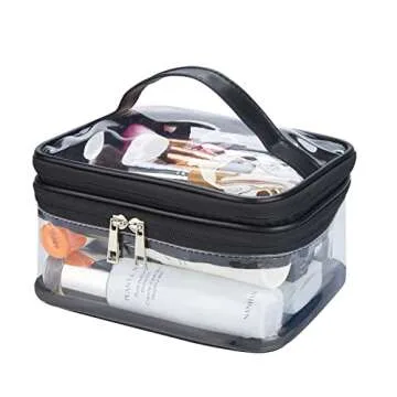 HAOGUAGUA Double Layer Clear Cosmetic Bag Makeup Bag, Waterproof Travel Toiletry Bag, Transparent PVC Hair & Nail Accessories Pouch Beach Bag Organizer (Black)