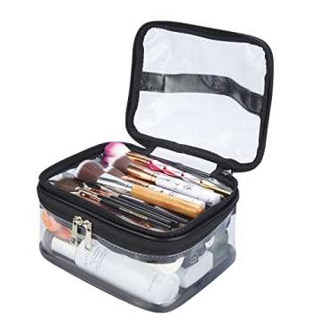 HAOGUAGUA Double Layer Clear Cosmetic Bag Makeup Bag, Waterproof Travel Toiletry Bag, Transparent PVC Hair & Nail Accessories Pouch Beach Bag Organizer (Black)