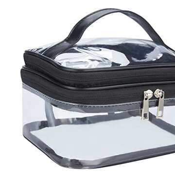 HAOGUAGUA Double Layer Clear Cosmetic Bag Makeup Bag, Waterproof Travel Toiletry Bag, Transparent PVC Hair & Nail Accessories Pouch Beach Bag Organizer (Black)