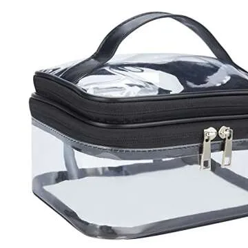 HAOGUAGUA Double Layer Clear Cosmetic Bag Makeup Bag, Waterproof Travel Toiletry Bag, Transparent PVC Hair & Nail Accessories Pouch Beach Bag Organizer (Black)