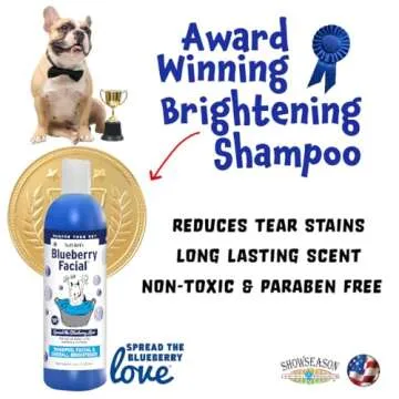 South Bark's Blueberry Facial® Pet Shampoo 12 oz. | Brightener & Tear Stain Remover | Long-Lasting Odor Eliminator | Cruelty-Free | Paraben-Free | Made in The USA