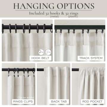 Extra Long Ivory Curtains for Living Room Blackout 108 Inches Insulating Sound Proof Wide Drapes for Window Treatments Curtains for Track System with Hooks and Rings Natural Beige (W50" x L108" x 2 )