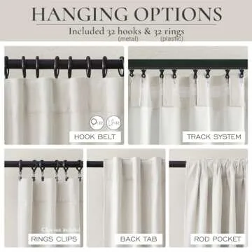 Extra Long Ivory Curtains for Living Room Blackout 108 Inches Insulating Sound Proof Wide Drapes for Window Treatments Curtains for Track System with Hooks and Rings Natural Beige (W50" x L108" x 2 )