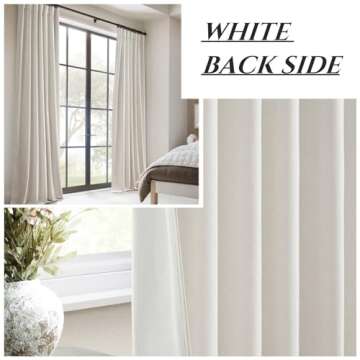 Extra Long Ivory Curtains for Living Room Blackout 108 Inches Insulating Sound Proof Wide Drapes for Window Treatments Curtains for Track System with Hooks and Rings Natural Beige (W50" x L108" x 2 )