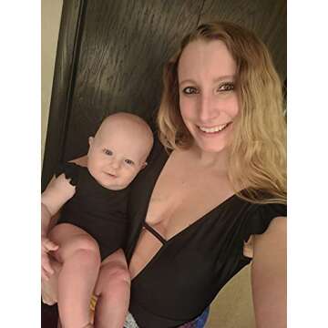 IFFEI Family Matching Swimsuits One Piece Monokini Set Pure Black V-Neck Matching Swimwear Mommy and...