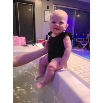 IFFEI Family Matching Swimsuits One Piece Monokini Set Pure Black V-Neck Matching Swimwear Mommy and Me Bathing Suits Girls: 8-9 Years