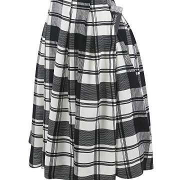 oxiuly Women's Classic Plaid Knee-Length Vintage Work Dress Elegant V-Neck Cocktail Party Swing Dresses with Pockets OX295 (XXL, BK-Plaid PT)