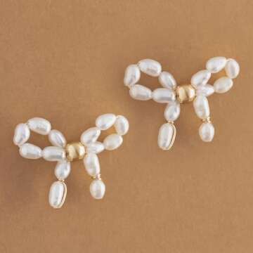 NAKAMOL Simulated White Pearl Lovely Bow Post Earrings