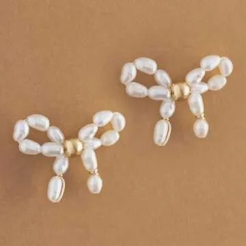 NAKAMOL Simulated White Pearl Lovely Bow Post Earrings