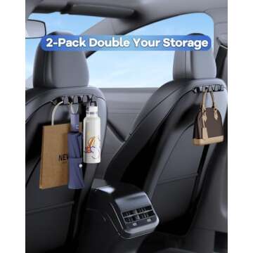 DICMKY 2 Pack Car Seat Hooks for Tesla Model Y Model 3 Accessories 2024 2023 2022 2021, Purse Hanger for Car, Automotive Seat Back Organizers for Purses and Bags, Handbag Backpack Grocery Bag Holder