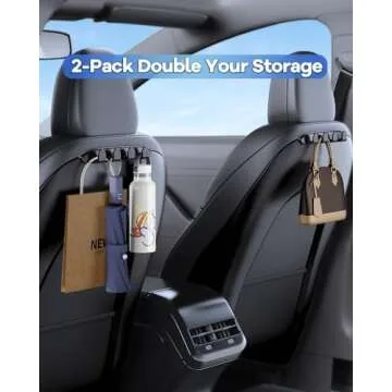 DICMKY 2 Pack Car Seat Hooks for Tesla Model Y Model 3 Accessories 2024 2023 2022 2021, Purse Hanger for Car, Automotive Seat Back Organizers for Purses and Bags, Handbag Backpack Grocery Bag Holder