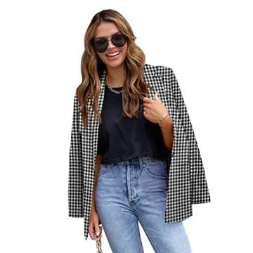 CRAZY GRID Womens Casual Blazer Long Sleeve Business Suit Jacket Open Front Button Work Office Blaze...