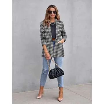 CRAZY GRID Womens Casual Blazer Long Sleeve Business Suit Jacket Open Front Button Work Office Blazer Jacket Fashion Dressy Plus Size Ladies Blazer Black Chibi 3XL