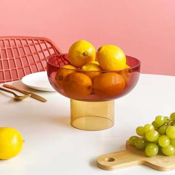 Cloudnola Reversible Decorative Glass Bowl, Pink and Yellow, 8" dia x 5.6", For Entertaining, Fruit ...