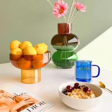 Cloudnola Reversible Decorative Glass Bowl, Pink and Yellow, 8" dia x 5.6", For Entertaining, Fruit Bowl, Centerpiece Bowl, Ideal Gift for Weddings, Birthday, Anniversary or Any Occasion