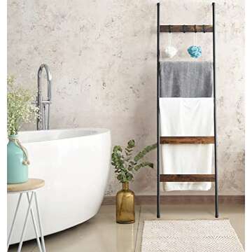 ELYKEN Blanket Ladder with 5 Tiers and Removable Hooks