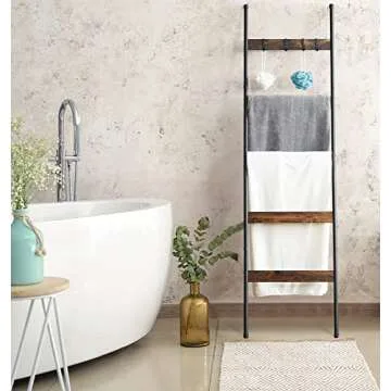 ELYKEN Blanket Ladder with 5 Tiers and Removable Hooks