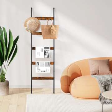 ELYKEN Blanket Ladder with 5 Tiers and Removable Hooks