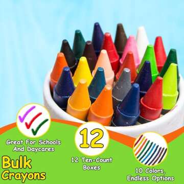 Trail maker 12 Pack Bulk Crayons | Washable Beeswax Bright Color Crayons Bulk Individual Packs, 10 Per Box, 12 Boxes Bundle Art Set Crayons for Kids, Classrooms, Restaurants