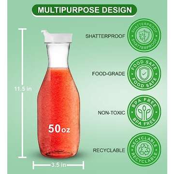 Party Bargains 50 oz. Plastic Carafe with Lids - Clear, 6 Count, White Flip Tab Lid Premium Quality ...