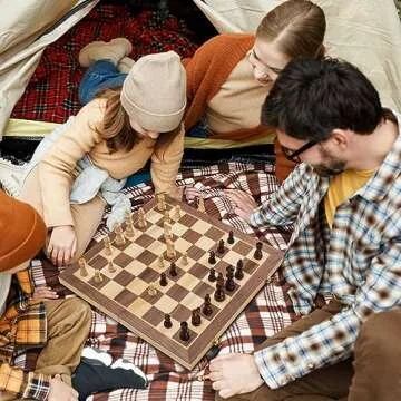 ASNEY Upgraded Magnetic Chess Set, 15" Tournament Staunton Wooden Chess Board Game Set with Magnets, Crafted Chesspiece ans Storage Slots for Kids Adult, Includes Extra Queens