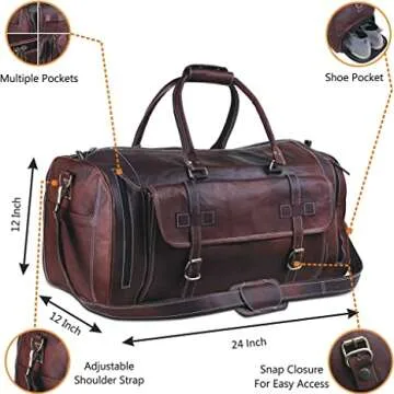Vintage Leather Duffle Bag for Travel - 24 Inch