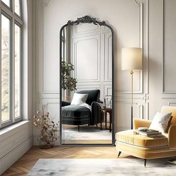 CASOLLY Vintage Black Antique Arched Full Length Floor Mirror 22"X65",Traditional Elegant Baroque Fl...