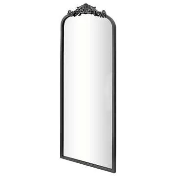 CASOLLY Vintage Black Antique Arched Full Length Floor Mirror 22"X65",Traditional Elegant Baroque Floor Body Mirror with Ornate Matel Frame,French Wall Mirror for Dressing/Living Room/Hallway