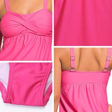 ZNCMRR Women's Solid Ruched Tankini Top Swimsuit with Triangle Briefs Plus Size Rose red-XXXL