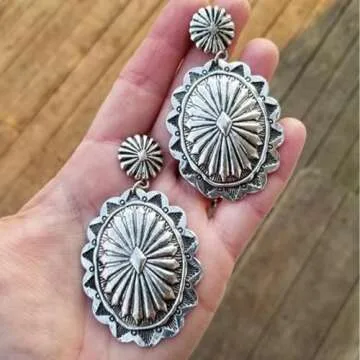 Western Country Earrings for Women Valentines Day Gifts Vintage Silver Dangle Earrings Boho Turquoise Earrings Country Concert Outfits Concho Jewelry
