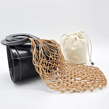 Stunning Miuco Women Bucket Handbag Straw Tote in Black