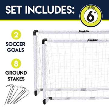 Franklin Sports Kids Soccer Goal Set - Portable Backyard Youth Soccer Goals - 2 Mini Soccer Goals with Ground Stakes - 54" x 36",Black