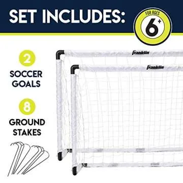 Franklin Sports Kids Soccer Goal Set - Portable Backyard Youth Soccer Goals - 2 Mini Soccer Goals with Ground Stakes - 54" x 36",Black