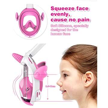 Kkdi Kids Snorkel Mask, Full Face Snorkel Mask for Kids 4-16, Foldable Snorkeling Gear for Kids Snorkeling Set for Swimming Pool Toys, Dry Top, Anti-Leak/Anti-Fog /180° HD View/Portable Bag