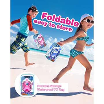 Kkdi Kids Snorkel Mask, Full Face Snorkel Mask for Kids 4-16, Foldable Snorkeling Gear for Kids Snorkeling Set for Swimming Pool Toys, Dry Top, Anti-Leak/Anti-Fog /180° HD View/Portable Bag