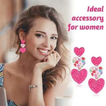 6 Pairs Valentines Earrings for Women, Valentines Day Earrings Heart Arch Bow Tassels Dangle Earring...