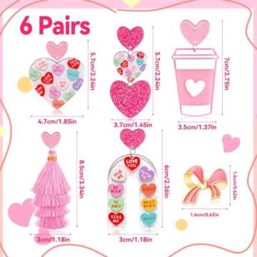 6 Pairs Valentines Earrings for Women, Valentines Day Earrings Heart Arch Bow Tassels Dangle Earrings Bulk for Women, Valentine's Day Jewelry Accessories Gifts for Women and Teens