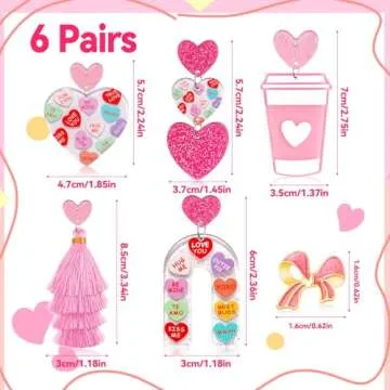 6 Pairs Valentines Earrings for Women, Valentines Day Earrings Heart Arch Bow Tassels Dangle Earrings Bulk for Women, Valentine's Day Jewelry Accessories Gifts for Women and Teens